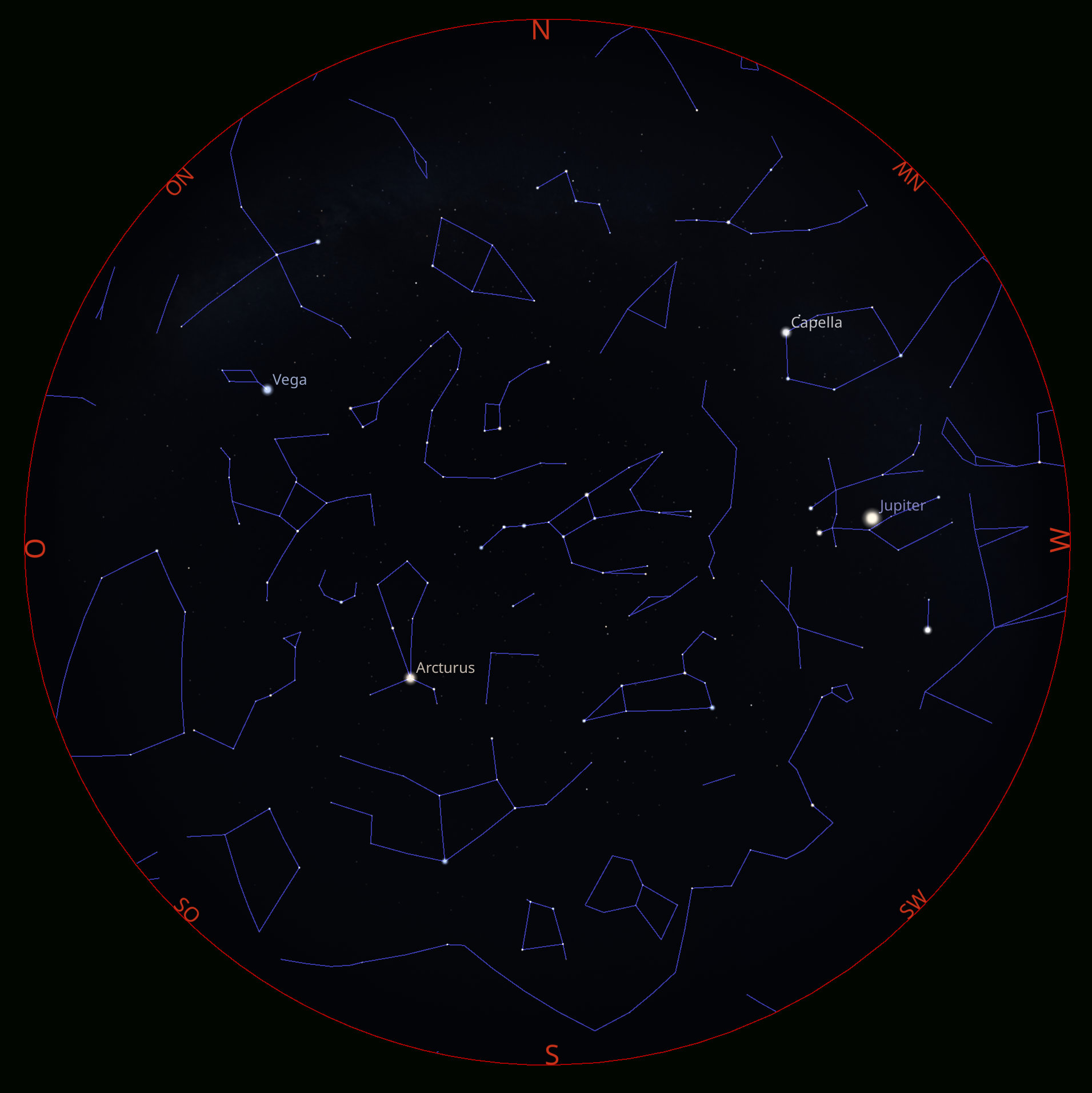 Der Sternenhimmel über Hannover am 15.04.26 um 0.00 Uhr MESZ